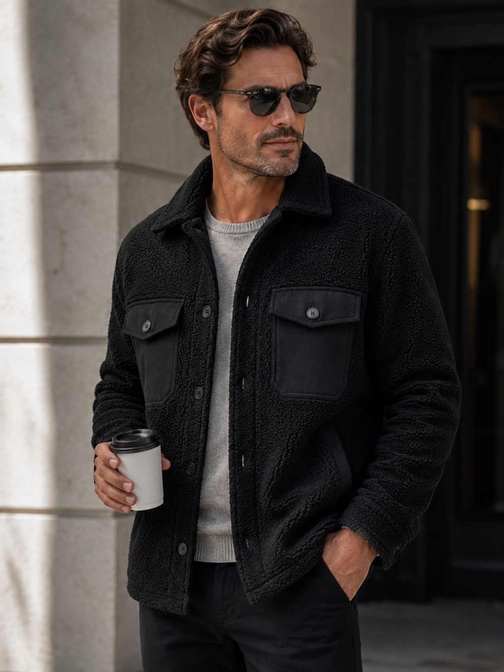 NWT Banana Republic Sherpa Shirt Jacket Black Size L